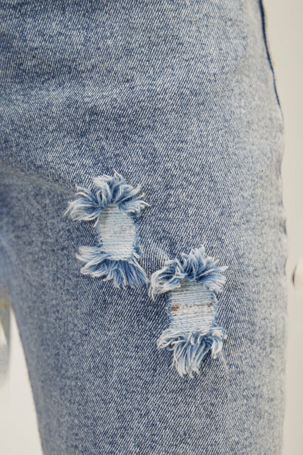 Men's Straight Leg Distressed Jean - Ice Blue | Ron Tomson