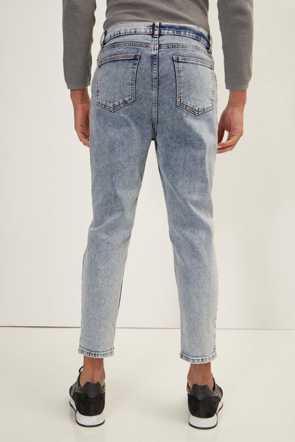 Men's Straight Leg Distressed Jean - Ice Blue | Ron Tomson