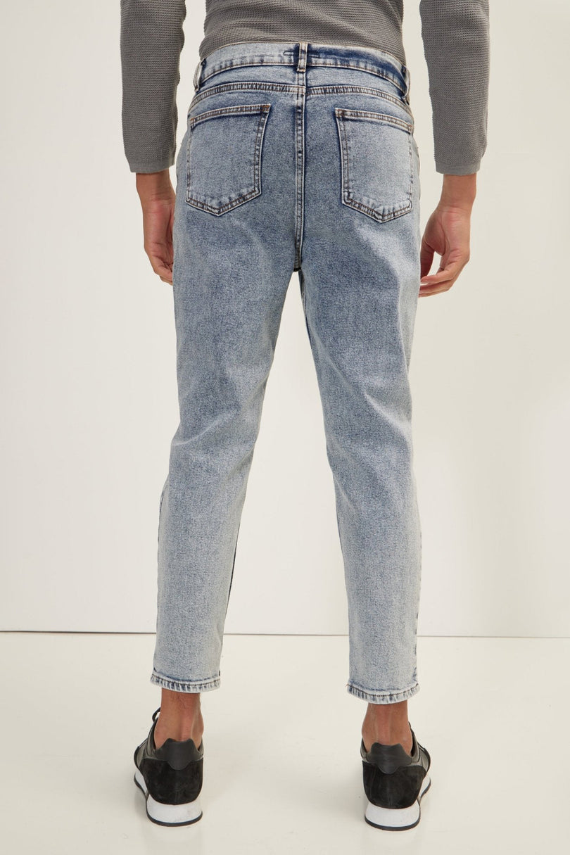 Men's Straight Leg Distressed Jean - Ice Blue | Ron Tomson