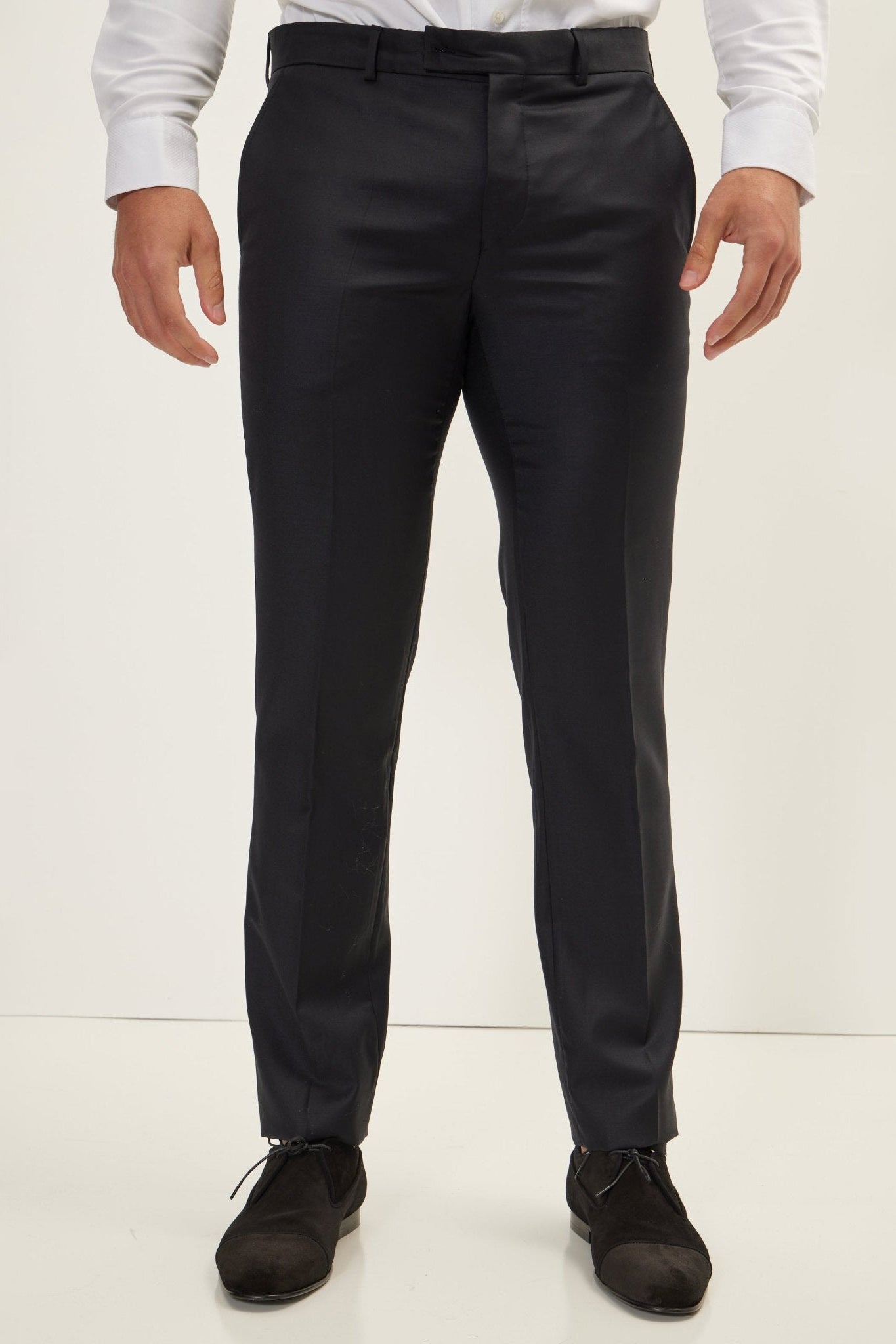 Men's Merino Wool Tuxedo Pants - Black | Ron Tomson Black / Waist 42