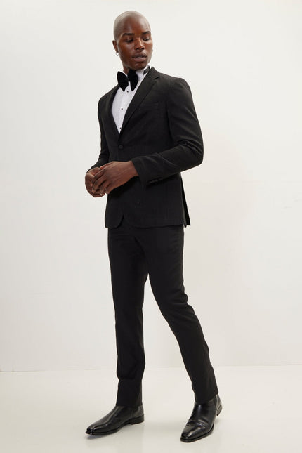 Men's Jacquard Notch Lapel Dinner Jacket - Black | Ron Tomson