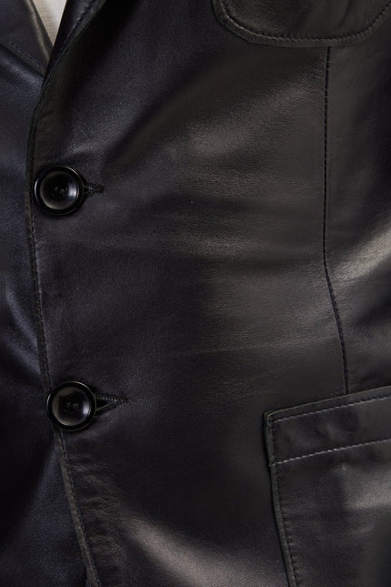 Men's Classic Two-Button Leather Blazer - Black | Ron Tomson