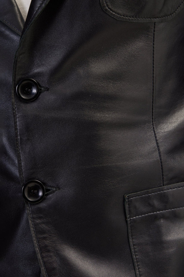 Men's Classic Two-Button Leather Blazer - Black | Ron Tomson