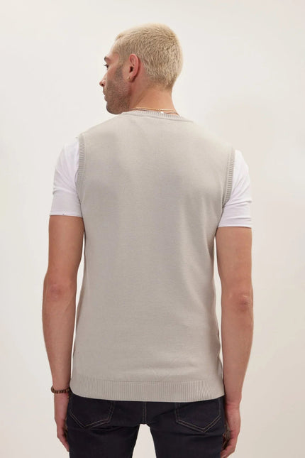 Men's Tailored V-Neck Knitted Vest - Grey | Ron Tomson