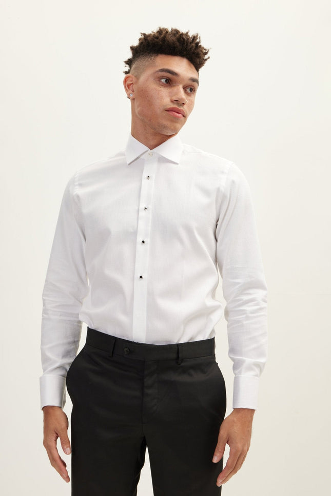 Men's Front Stud Tuxedo Shirt - White | Ron Tomson