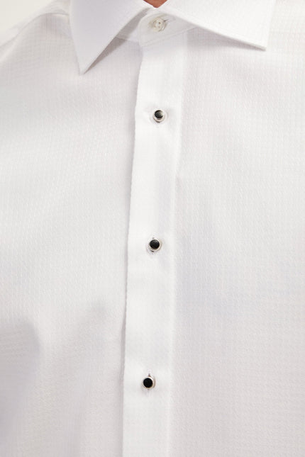 Men's Front Stud Tuxedo Shirt - White | Ron Tomson