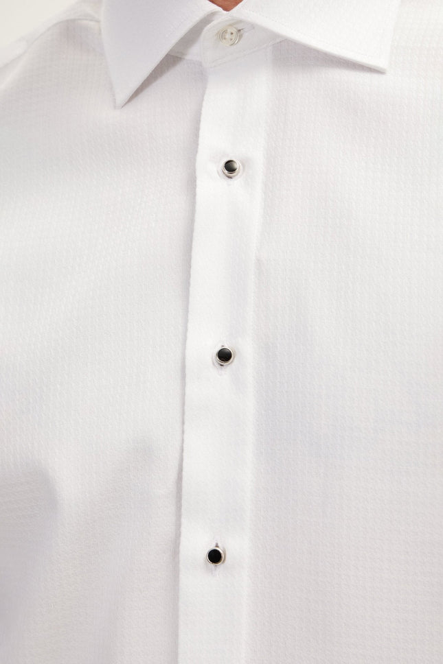Men's Front Stud Tuxedo Shirt - White | Ron Tomson
