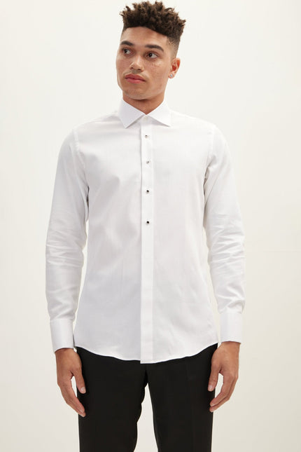 Men's Front Stud Tuxedo Shirt - White | Ron Tomson