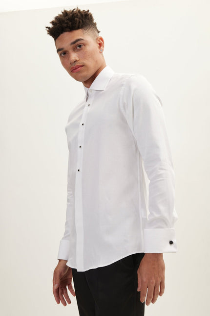 Men's Front Stud Tuxedo Shirt - White | Ron Tomson