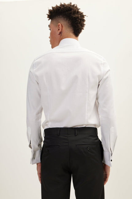 Men's Front Stud Tuxedo Shirt - White | Ron Tomson