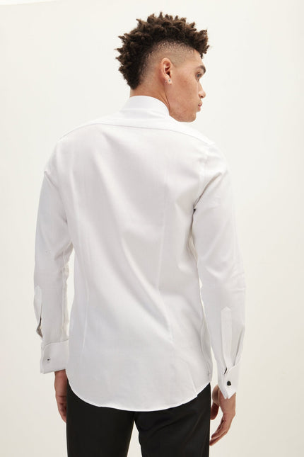 Men's Front Stud Tuxedo Shirt - White | Ron Tomson