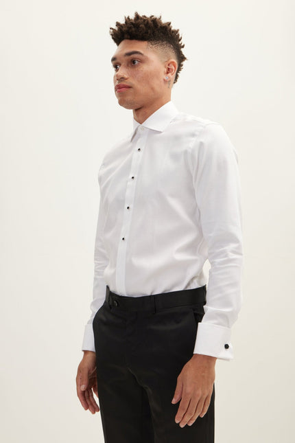 Men's Front Stud Tuxedo Shirt - White | Ron Tomson