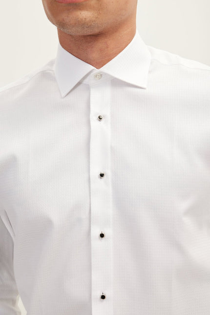 Men's Front Stud Tuxedo Shirt - White | Ron Tomson