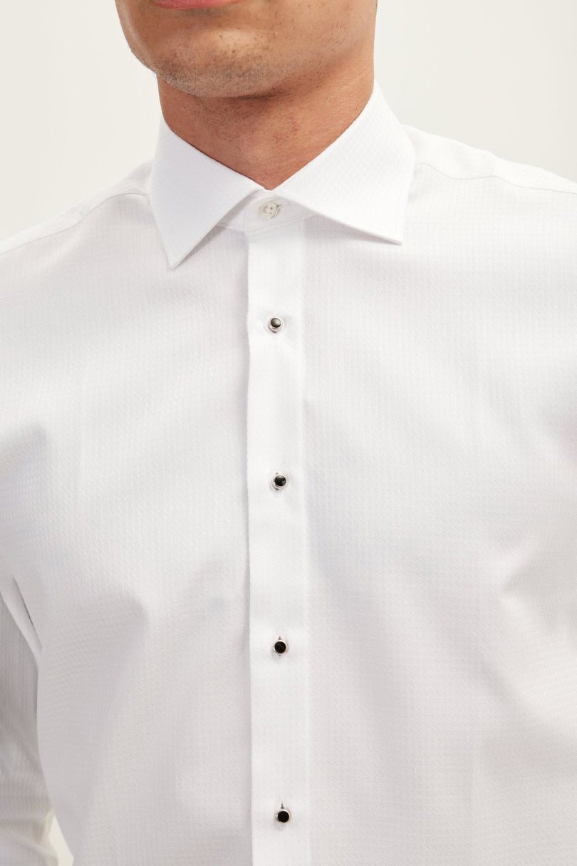 Men's Front Stud Tuxedo Shirt - White | Ron Tomson