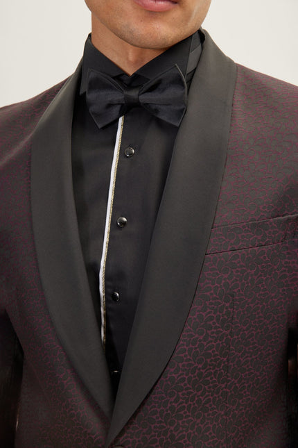 Men's Contrast Shawl Lapel Tuxedo Jacket - Black Burgundy | Ron Tomson