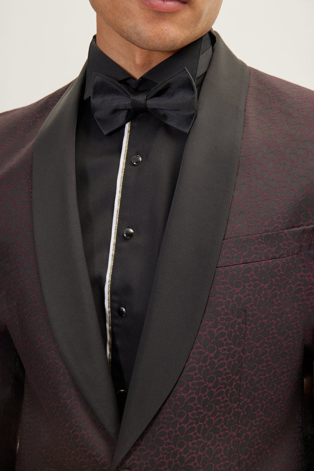 Men's Contrast Shawl Lapel Tuxedo Jacket - Black Burgundy | Ron Tomson