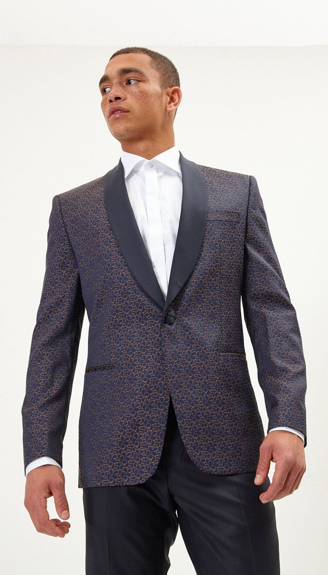 Contrast Shawl Lapel Tuxedo Jacket - Navy