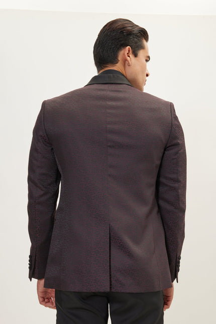 Men's Contrast Shawl Lapel Tuxedo Jacket - Black Burgundy | Ron Tomson