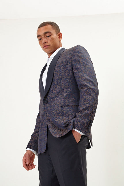 Men's Contrast Shawl Lapel Tuxedo Jacket - Navy | Ron Tomson