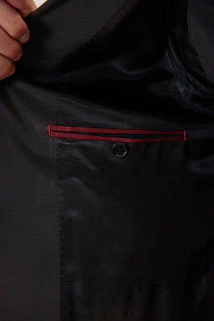 Men's Contrast Shawl Lapel Tuxedo Jacket - Black Burgundy | Ron Tomson