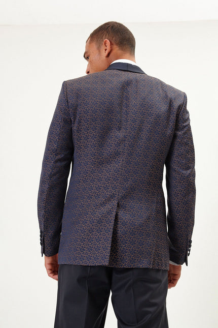 Men's Contrast Shawl Lapel Tuxedo Jacket - Navy | Ron Tomson