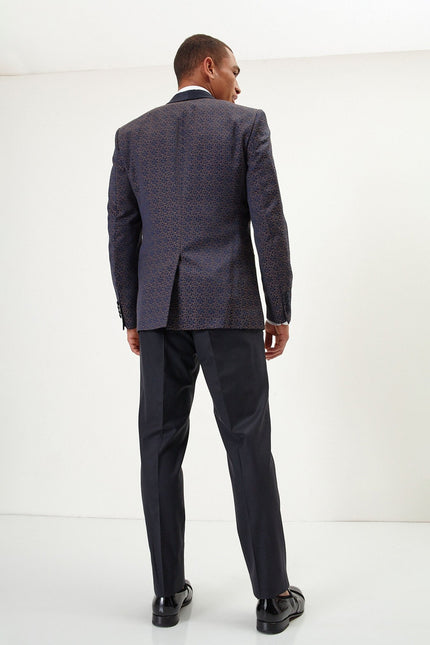 Men's Contrast Shawl Lapel Tuxedo Jacket - Navy | Ron Tomson
