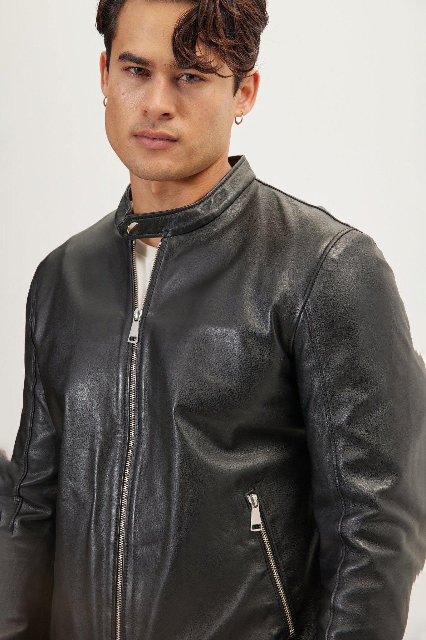 Men's Falcon Full-Grain Leather Cafe Racer Jacket - Black | Ron Tomson