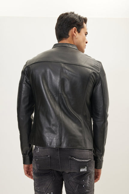 Men's Falcon Cafe Racer Leather Jacket - Black | Ron Tomson