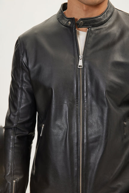 Men's Falcon Cafe Racer Leather Jacket - Black | Ron Tomson