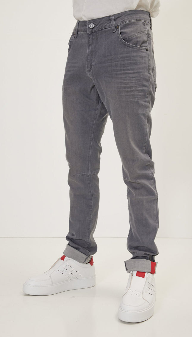 Slim Red-Stripe Denim Jeans - Grey