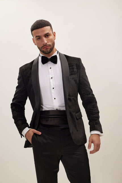 Men's Croc Embossed Shawl Collar Tuxedo Jacket - Black | Ron Tomson