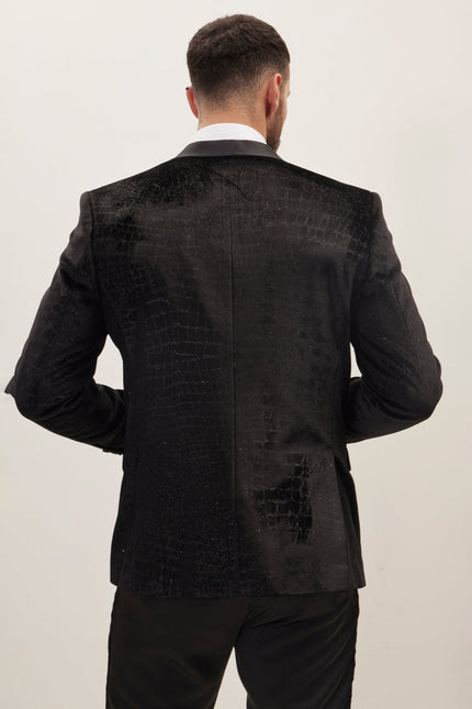 Men's Croc Embossed Shawl Collar Tuxedo Jacket - Black | Ron Tomson