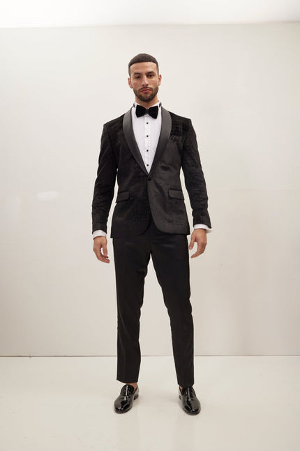 Men's Croc Embossed Shawl Collar Tuxedo Jacket - Black | Ron Tomson