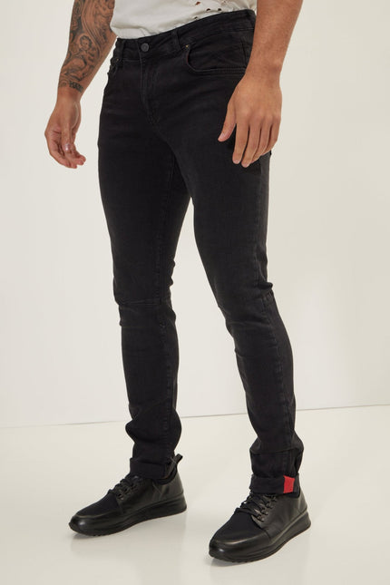 Men's Inner Red Stripe Denim Jeans - Black | Ron Tomson