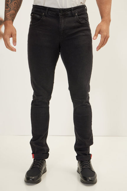 Men's Inner Red Stripe Denim Jeans - Black | Ron Tomson