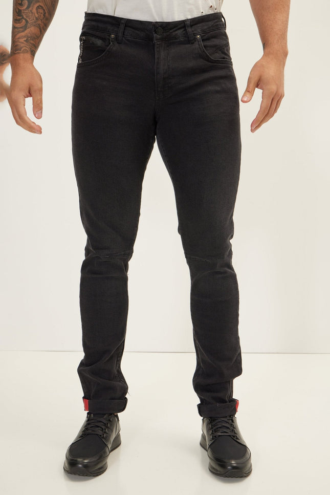 Inner Red Stripe Denim Jeans - Black