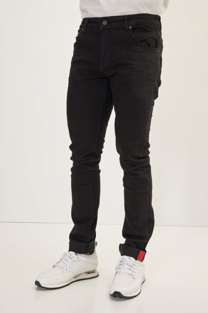 Men's Inner Red Stripe Denim Jeans - Black | Ron Tomson