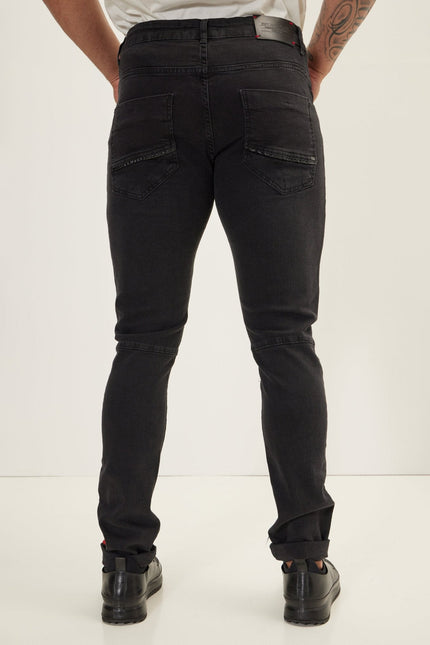 Men's Inner Red Stripe Denim Jeans - Black | Ron Tomson