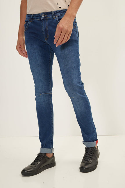 Men's Inner Red Stripe Denim Jeans - Navy | Ron Tomson
