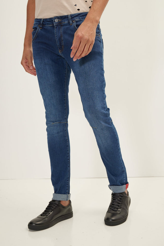 Men's Inner Red Stripe Denim Jeans - Navy | Ron Tomson