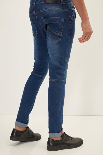 Men's Inner Red Stripe Denim Jeans - Navy | Ron Tomson