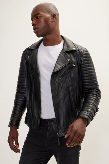 Men's Quilted Nappa Lambskin Motorcycle Jacket - Black | Ron Tomson