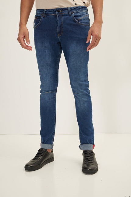 Men's Inner Red Stripe Denim Jeans - Navy | Ron Tomson