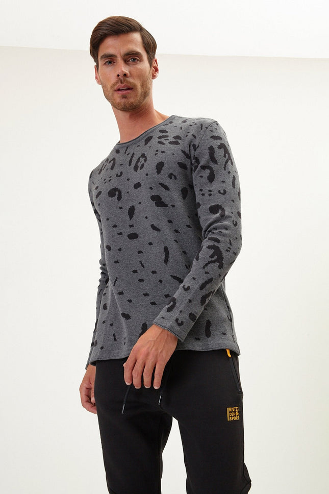 Men's Animal Print Sweater - Anthracite Black | Ron Tomson