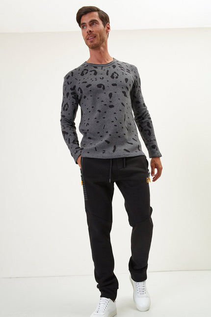Men's Animal Print Sweater - Anthracite Black | Ron Tomson