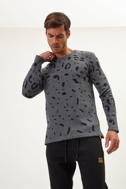 Men's Animal Print Sweater - Anthracite Black | Ron Tomson