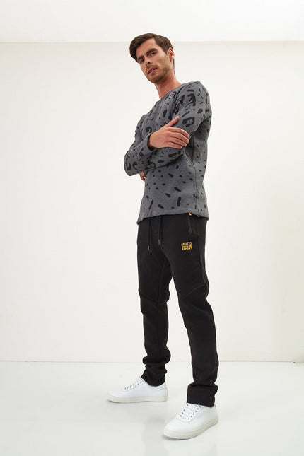 Men's Animal Print Sweater - Anthracite Black | Ron Tomson