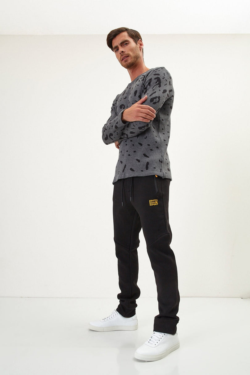 Men's Animal Print Sweater - Anthracite Black | Ron Tomson