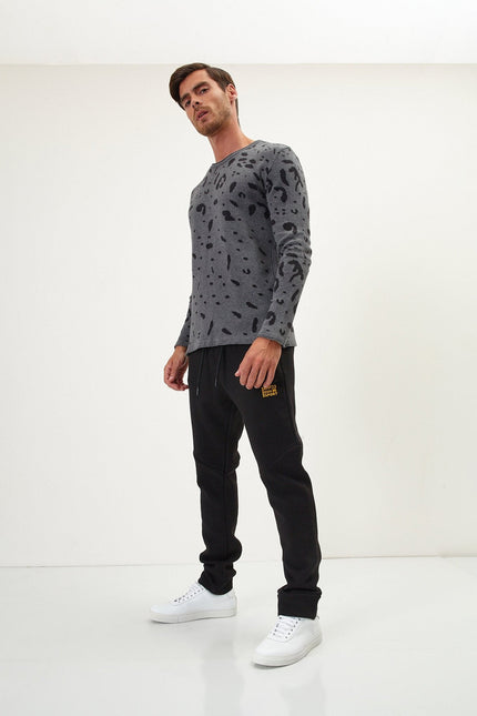 Men's Animal Print Sweater - Anthracite Black | Ron Tomson
