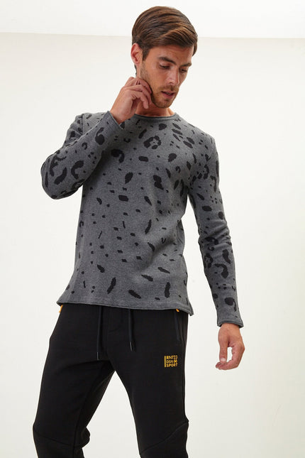 Men's Animal Print Sweater - Anthracite Black | Ron Tomson